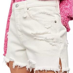 Free People Makai High Waisted Cutoff Ripped Denim Jean Shorts White NWT